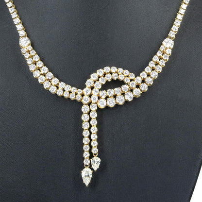 14k Yellow Gold 17.0 Cttw Diamond Double Row Lariat 18" Inch Tennis Necklace with Pear Shape Diamond Drop Tips (I-J Color, VS2-SI1 Clarity) - Bijoux-NYC Direct