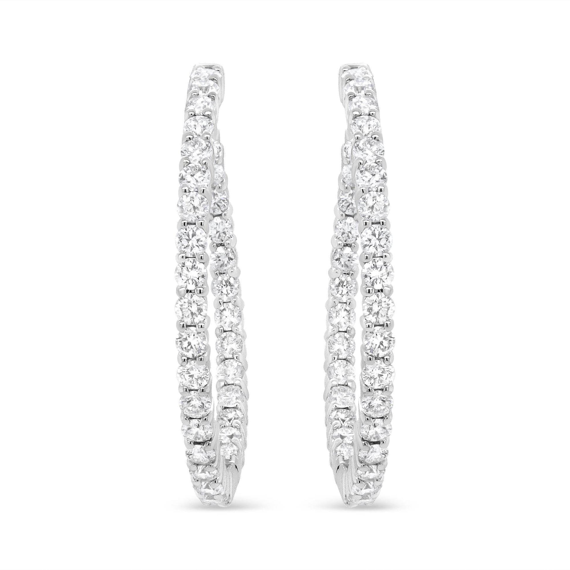 18K White Gold 3 5/8 Cttw Round Diamond Curved Inside-Outside Hoop Earrings (F-G Color, VS1-VS2 Clarity) - Bijoux-NYC Direct