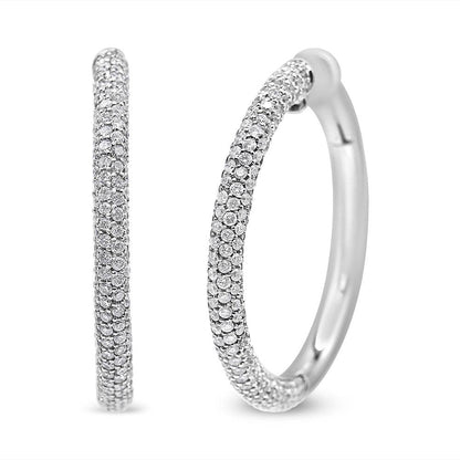 18K White Gold 2 1/3 Cttw Pave Set Diamond Semi Eternity Leverback Hoop Earrings (F-G Color, VS1-VS2 Clarity) - Bijoux-NYC Direct