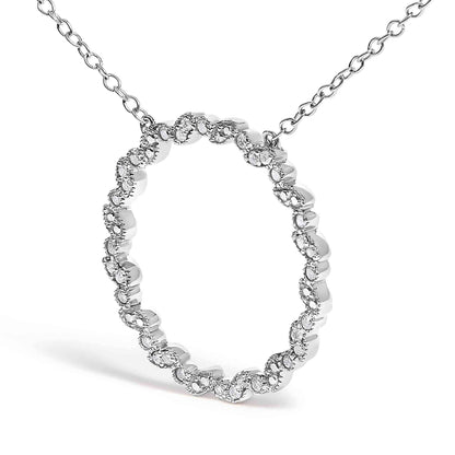 .925 Sterling Silver 1/7 Cttw Lab Grown Diamond Beaded Love Circle Pendant Necklace - Size 18 Inches - Bijoux-NYC Direct