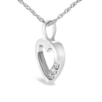 .925 Sterling Silver Lab Grown Diamond 1/4 Cttw Three Stone Heart Pendant Necklace - 18" Inches