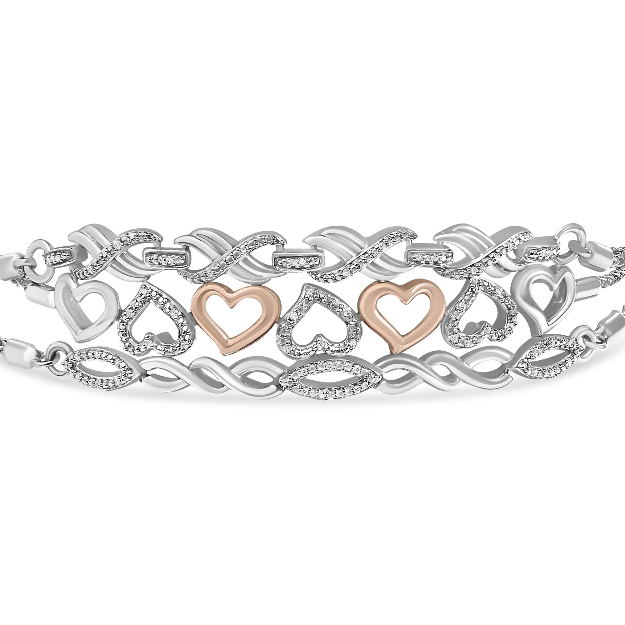 Sterling Silver Diamond Accent 3 Piece Adjustable Bolo Bracelet Set