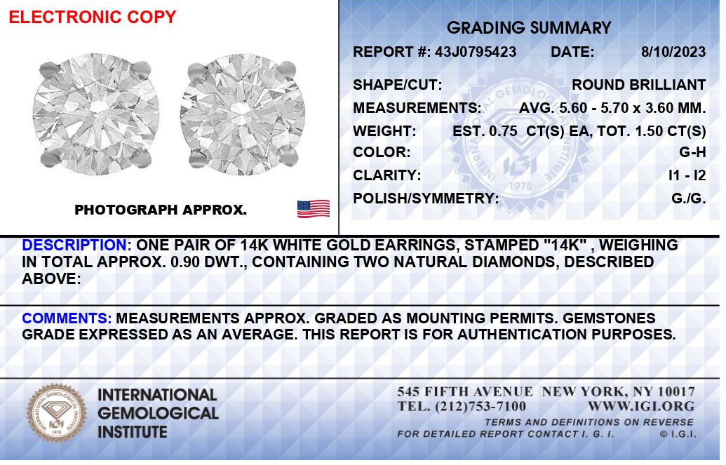 IGI certified diamond grading report with diamond images and IGI logo