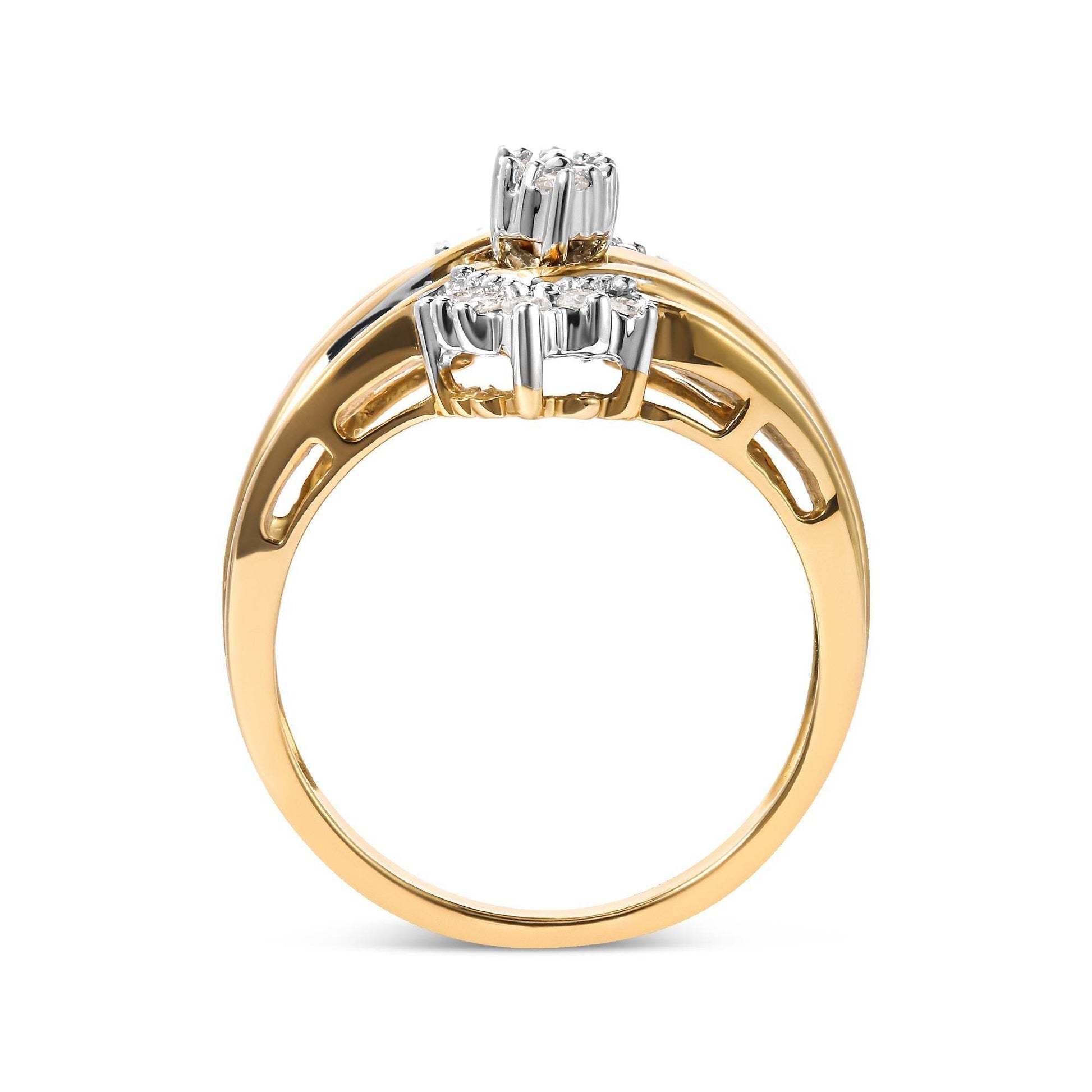 10K Two-Toned 1/2 Cttw Round And Baguette-Cut Composite Pear Head Diamond Ring (H-I Color, I2-I3 Clarity) - Bijoux-NYC Direct