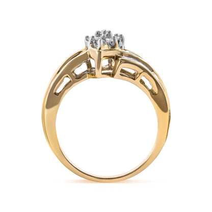 10K Yellow Gold 1/2 Cttw Round And Baguette-cut Diamond Cluster Head and Channel Set Shank Ring (H-I Color, I1-I2 Clarity) - Bijoux-NYC Direct
