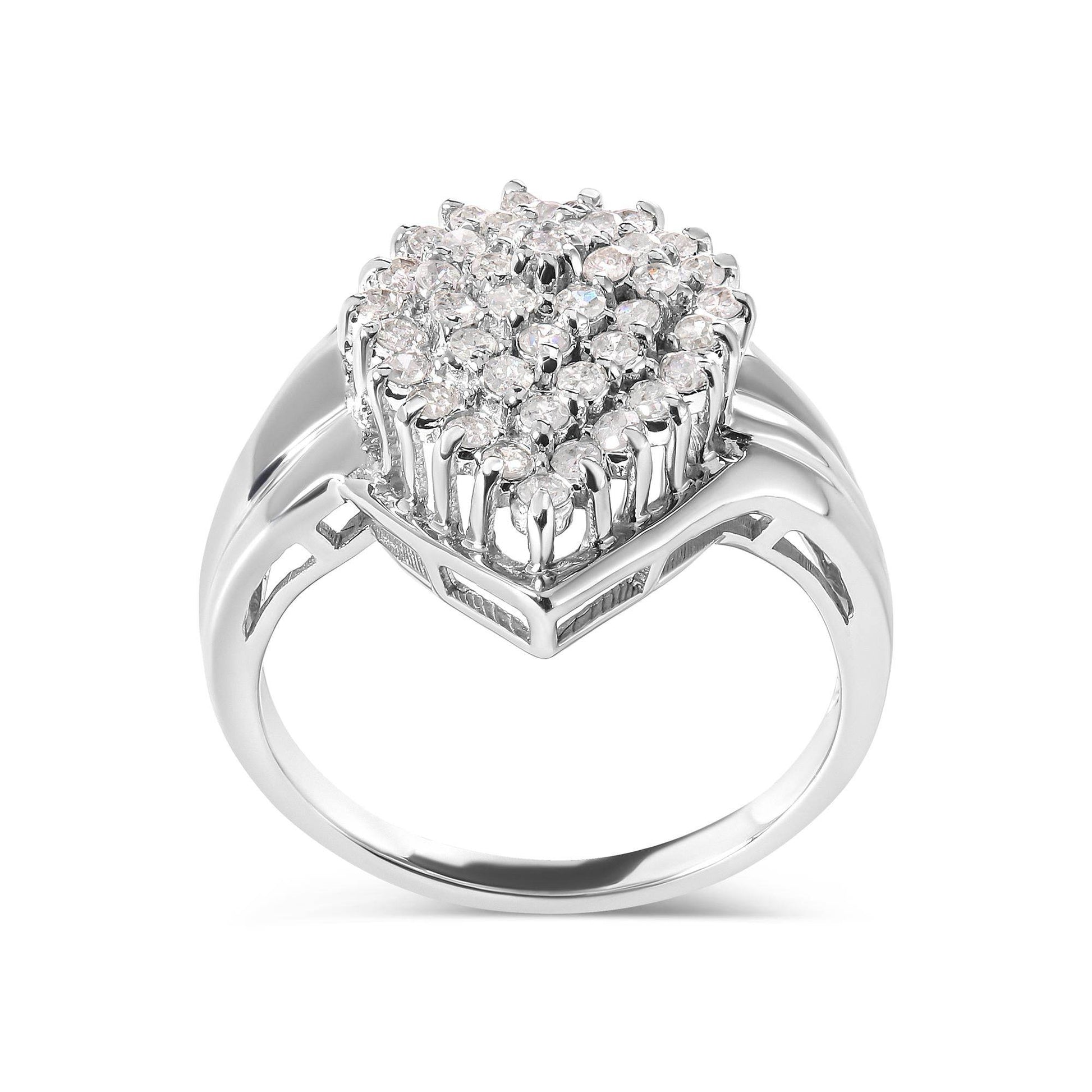 10K White Gold 1/2 Cttw Diamond Pear Shaped Cluster Ring (H-I Color, I1-I2 Clarity) - Bijoux-NYC Direct