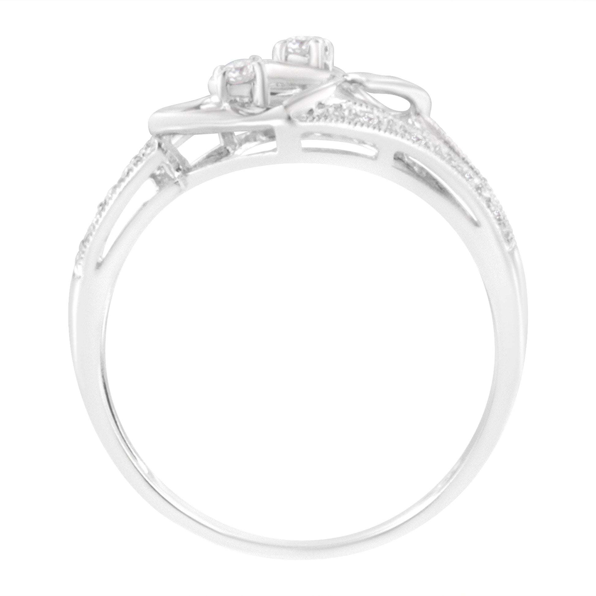 14KT White Gold 1/10 cttw Diamond Twin Heart Ring - Bijoux-NYC Direct
