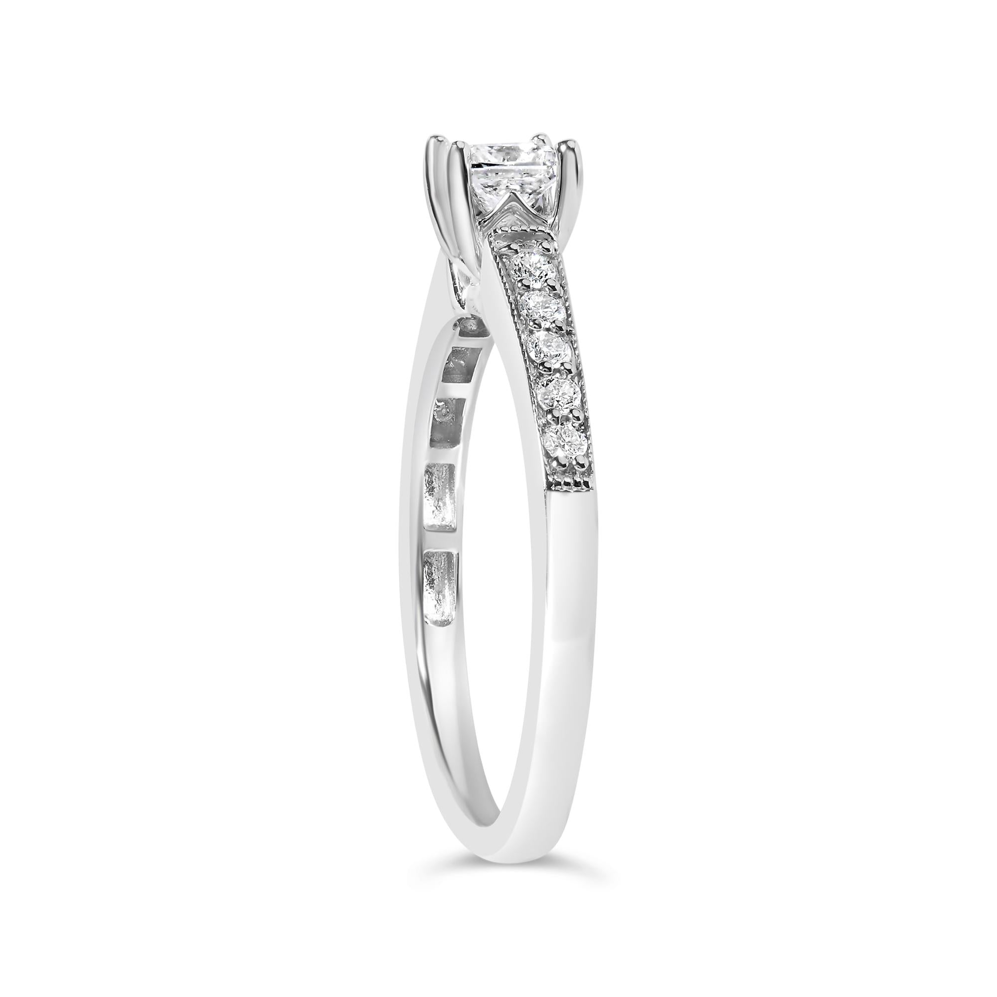 14K White Gold 1/2 Cttw Princess Cut Diamond Engagement Ring (G-H, VS2–SI1) – Size 7