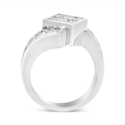 14K White Gold 2 1/5 Cttw Invisible-Set Princess and Channel-Set Baguette Diamond Bypass Kite-Set Ring (G-H Color, VS2-SI1 Clarity) - Bijoux-NYC Direct