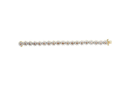 14K Yellow Gold 8.00 Cttw Champagne Diamond Floral Cluster Halo Link Bracelet (H-I Color, I1-I2 Clarity) - Bijoux-NYC Direct