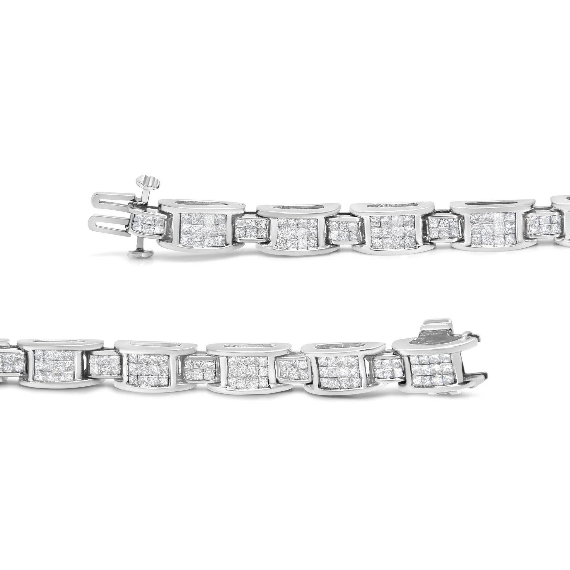 14K White Gold 5.0 Cttw Princess Cut Diamond Invisible Set Alternating Size D Shaped Links Tennis Bracelet (H-I Color, SI2-I1 Clarity) - 7” - Bijoux-NYC Direct