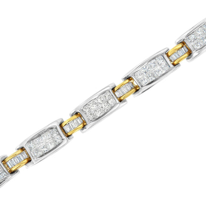 14K Two-Tone Gold Princess and Baguette-Cut Diamond Link Bracelet (3.00 cttw, H-I Color, SI1-SI2 Clarity) - Bijoux-NYC Direct