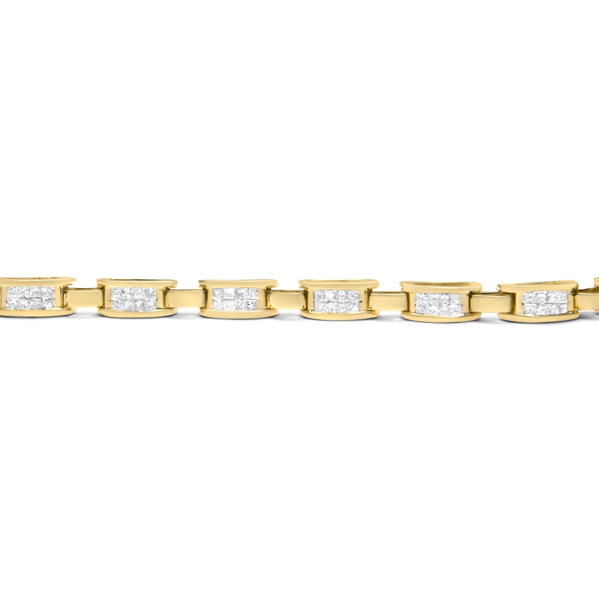 10K Yellow Gold 2.0 Cttw Invisible-Set Princess Cut Diamond Rectangular Link Bracelet (I-J Color, SI2-I1 Clarity) - 7" - Bijoux-NYC Direct