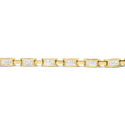 10K Yellow Gold 2.0 Cttw Invisible-Set Princess Cut Diamond Rectangular Link Bracelet (I-J Color, SI2-I1 Clarity) - 7" - Bijoux-NYC Direct