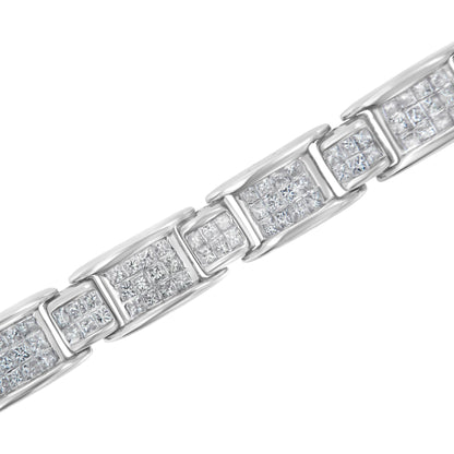 14K White Gold 5.0 Cttw Princess-Cut Diamond Rectangular Alternating Station 7" Tennis Bracelet (G-H Color, SI1-SI2 Clarity) - Bijoux-NYC Direct