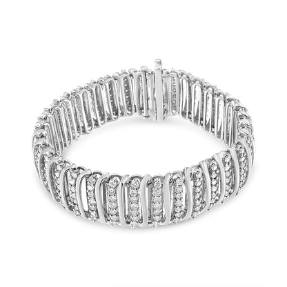 .925 Sterling Silver 8 1/2 Cttw Diamond 7 Row Chevron "S" Curved Link Tennis Bracelet (I-J color, I1-I2 clarity) - 7.25" - Bijoux-NYC Direct
