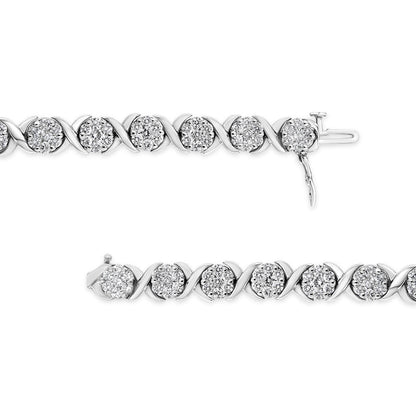 14K White Gold 6-1/3 Cttw Round Brilliant-Cut Diamond Round Cluster & X-Link 7" Tennis Bracelet (I-J Color, SI2-I1 Clarity) - Bijoux-NYC Direct