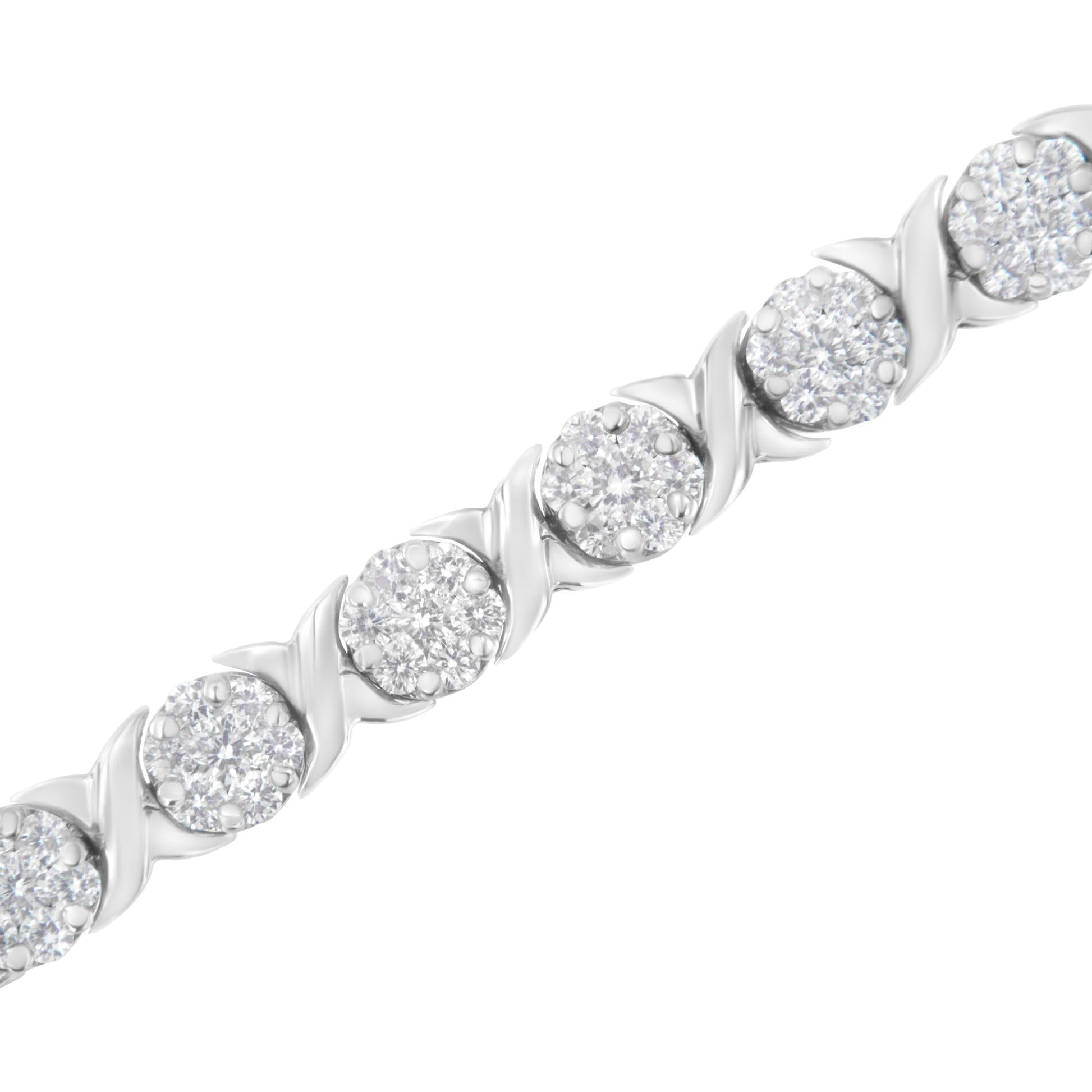 14K White Gold 4 7/8 Cttw Round Brilliant-Cut Diamond Round Cluster & X-Link 7" Tennis Bracelet (I-J Color, SI2-I1 Clarity) - Bijoux-NYC Direct