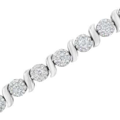 14K White Gold 5 1/4 cttw Diamond S-Link Floral Cluster Tennis Bracelet (I-J Clarity, SI2-I1 Color) - Size 7" - Bijoux-NYC Direct