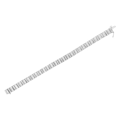 14K White Gold 4 7/8 cttw Baguette & Round Brilliant-Cut Diamond Channel- & Prong-Set Tennis Bracelet (I-J Color, I1-I2 Clarity) - Size 7.25" - Bijoux-NYC Direct