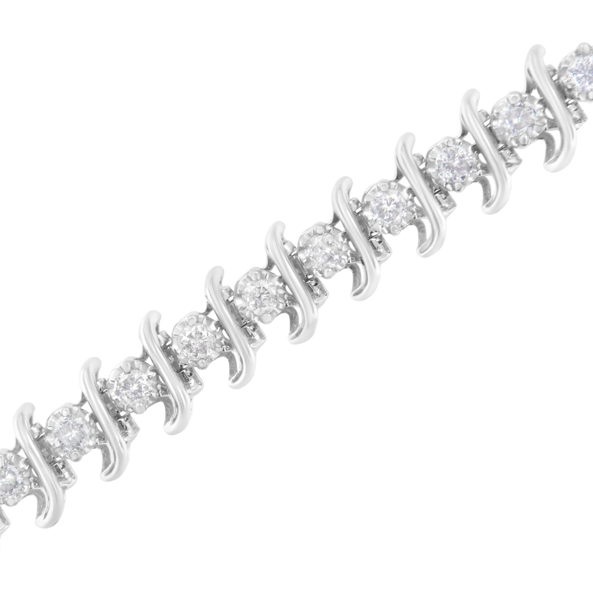 .925 Sterling Silver 3 cttw Diamond "S" Link Bracelet (I-J Clarity, I2-I3 Color) - Size 7.5" - Bijoux-NYC Direct