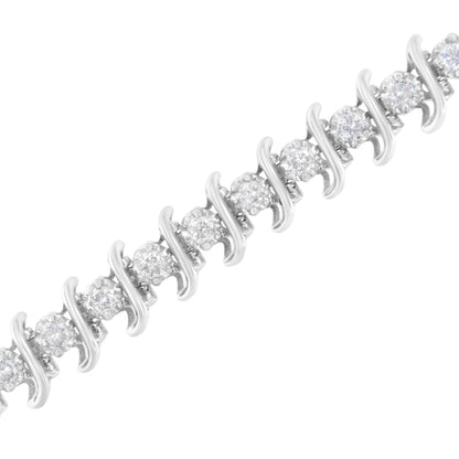 .925 Sterling Silver 3 cttw Diamond "S" Link Bracelet (I-J Clarity, I2-I3 Color) - Size 7.5" - Bijoux-NYC Direct