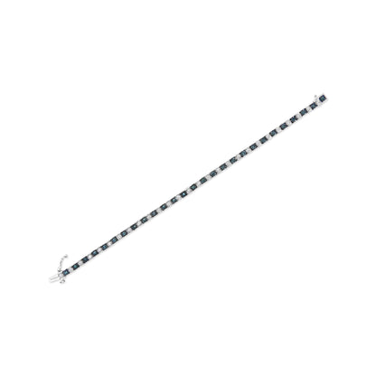 .925 Sterling Silver 1.0 Cttw with Alternating Round White Diamond and Round Treated Blue Diamond Tennis Bracelet (Blue and I-J Color, I3 Clarity) - Size 7" Inches - Bijoux-NYC Direct