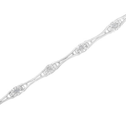 .925 Sterling Silver 1/4 Cttw Diamond Miracle-Set Flared-Bar 7" Link-Style Tennis Bracelet (I-J Color, I3 Clarity)