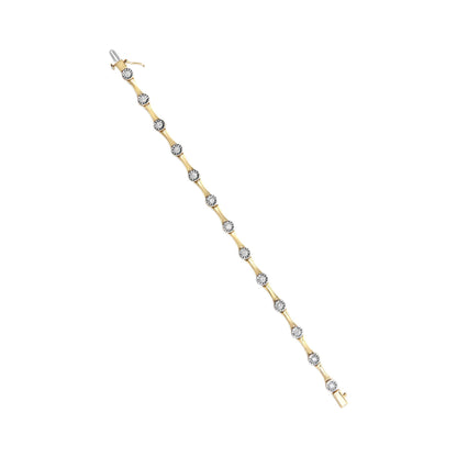 10K Yellow Gold Plated .925 Sterling Silver 1.0 Cttw Miracle Set Diamond Bezel Style Station Link Bracelet (H-I Color, I3 Clarity) - Size 7" - Bijoux-NYC Direct