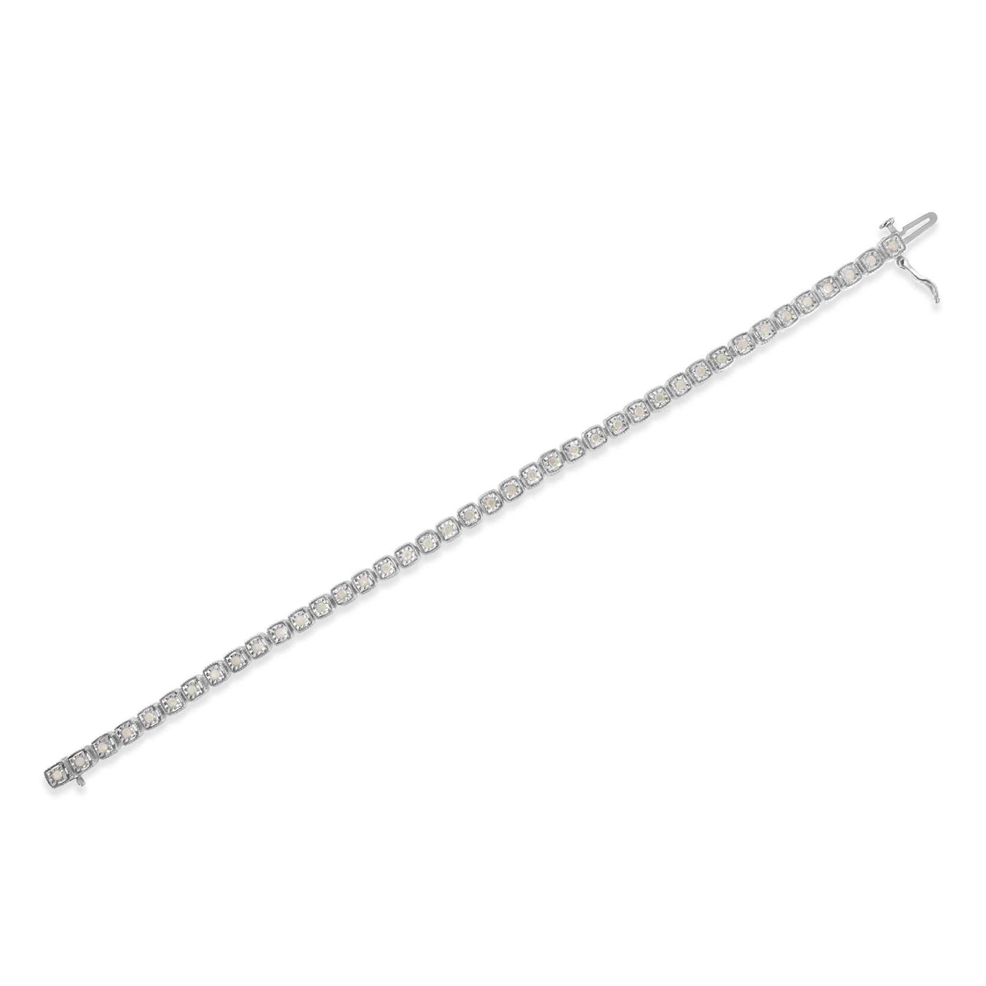 .925 Sterling Silver 1.0 Cttw Diamond Miracle-Set Square Milgrain 7" Link Tennis Bracelet (I-J Color, I3 Clarity)