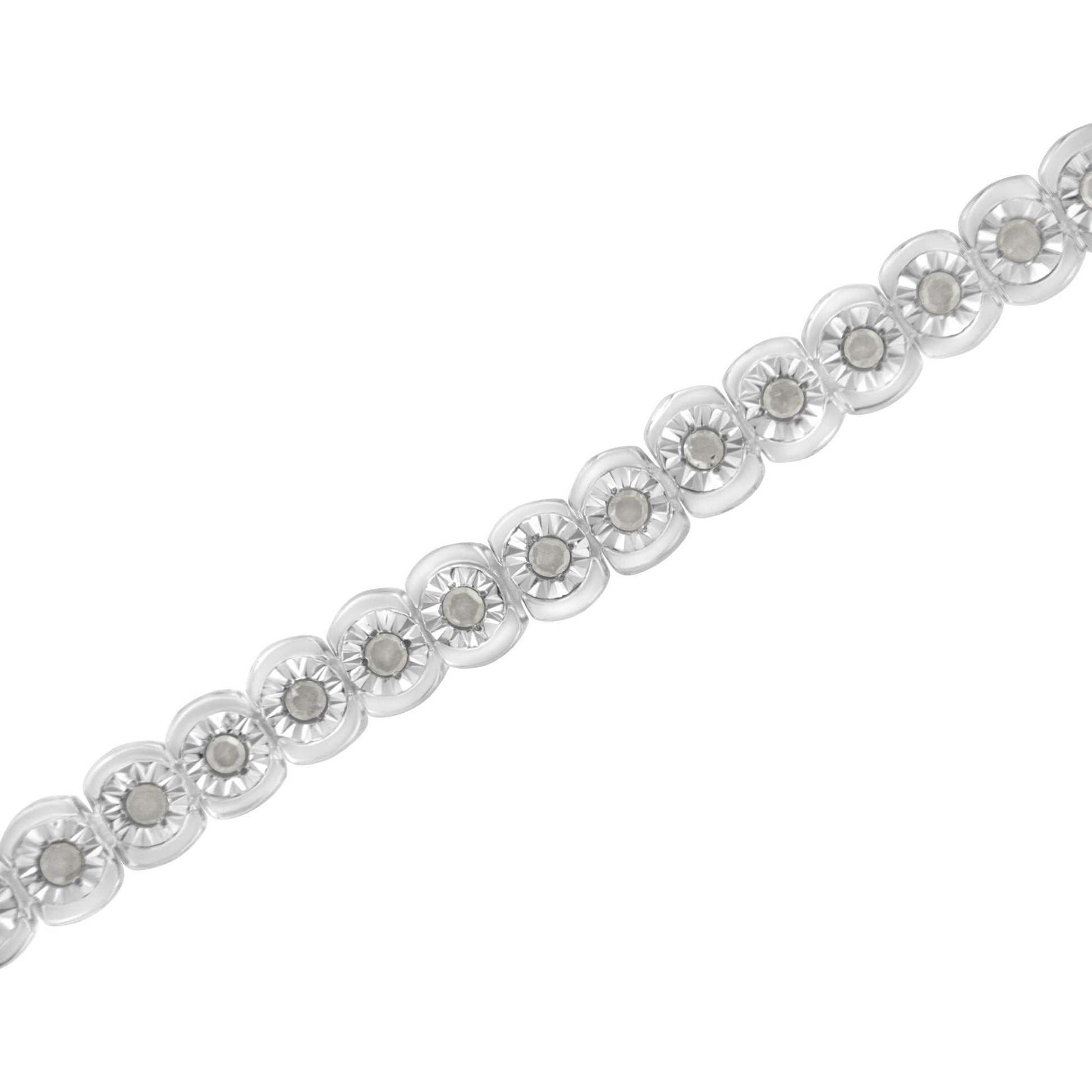 .925 Sterling Silver ½ Cttw Miracle-Set Diamond Round Half Bezel 7” Tennis Bracelet (I-J Color, I2-I3 Clarity) - Bijoux-NYC Direct