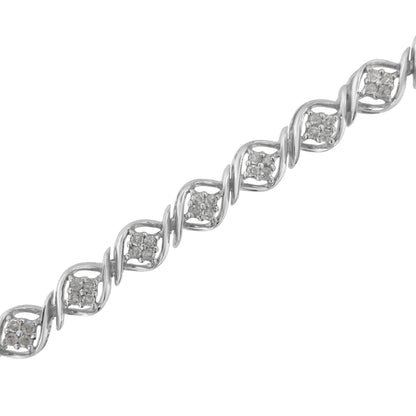 Sterling Silver Diamond Cluster Link Bracelet (1 cttw, I-J Color, I2-I3 Clarity) - Bijoux-NYC Direct