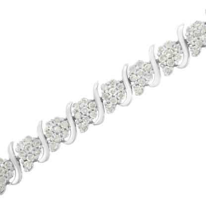 .925 Sterling Silver Diamond Floral Cluster Link Bracelet (2 3/4 cttw, I-J Color, I3 Clarity) - Size 7.25" - Bijoux-NYC Direct