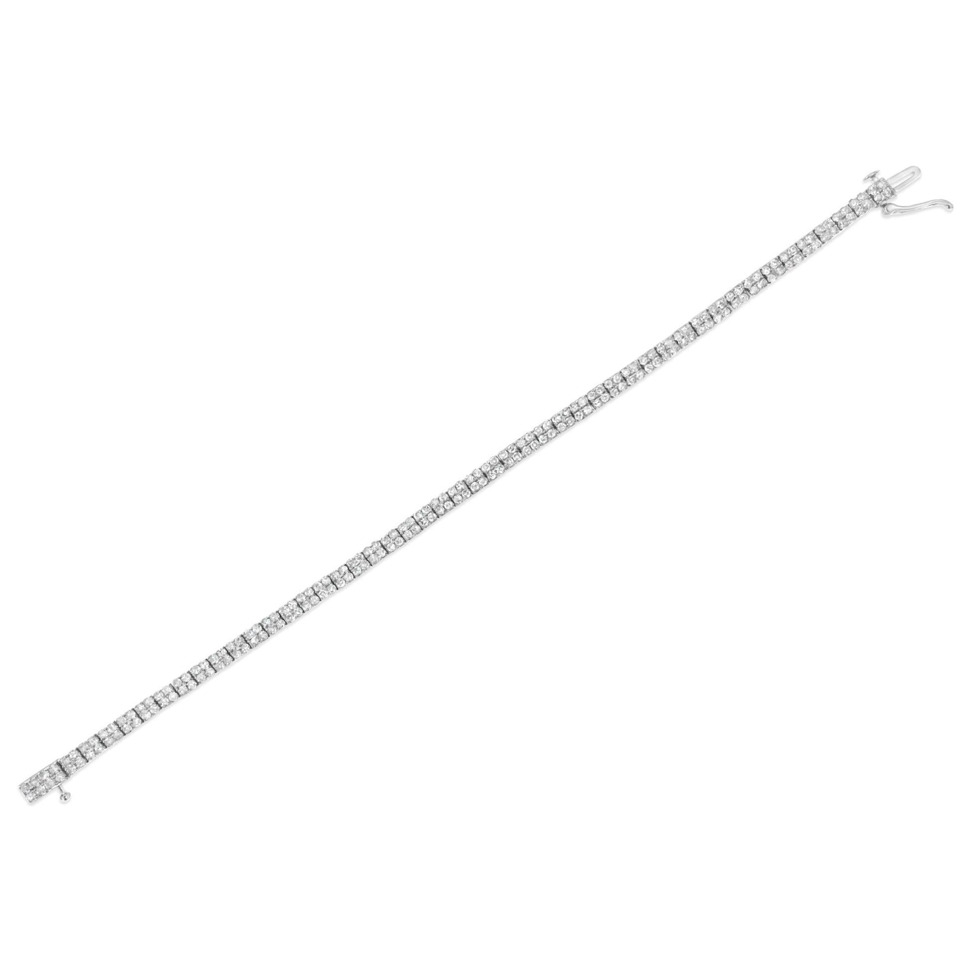.925 Sterling Silver 3.0 Cttw Prong-Set Round Diamond 2 Row Link Tennis Bracelet (I-J Color, I3 Clarity) - 7.25" - Bijoux-NYC Direct