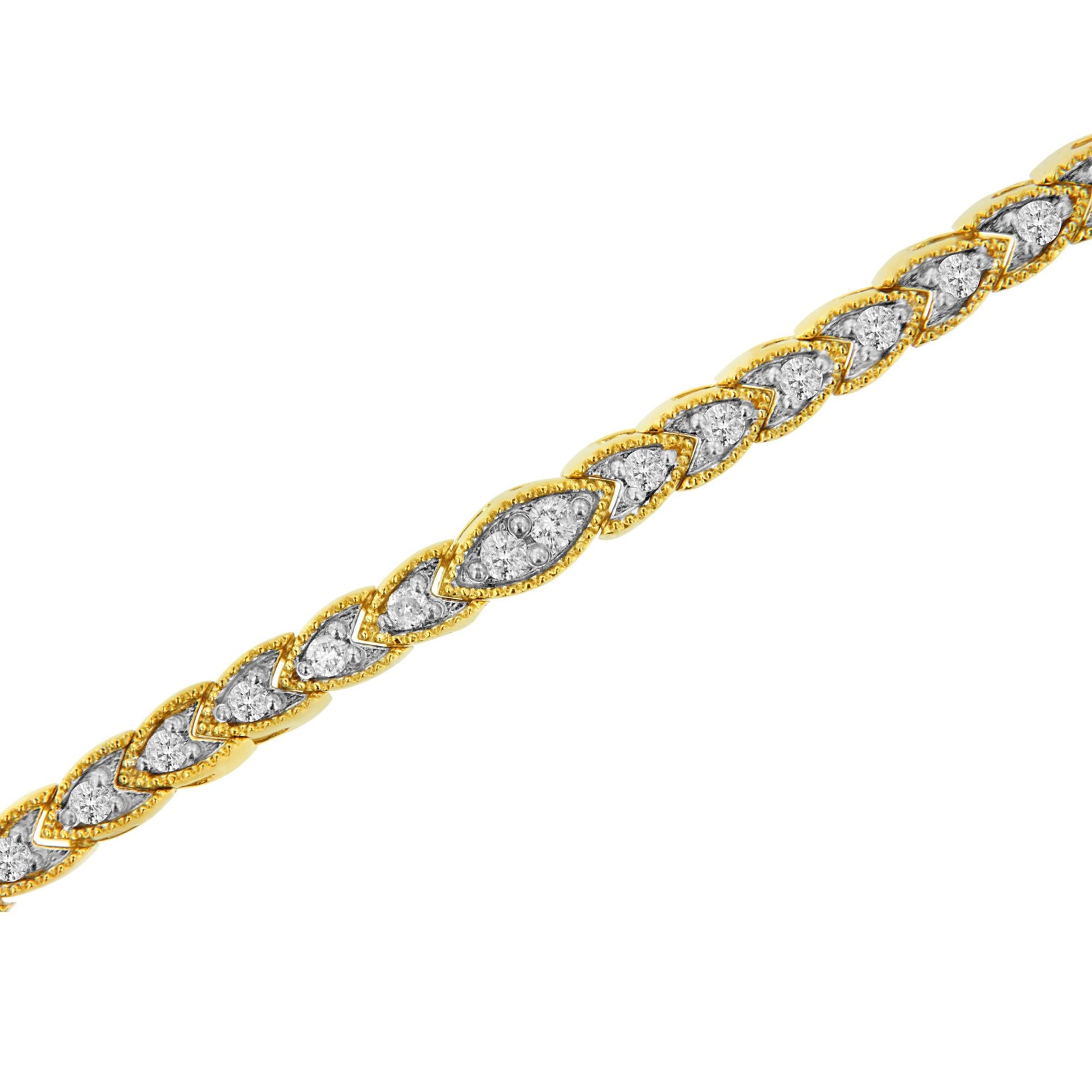 10K Yellow Gold Plated .925 Sterling Silver 1 cttw Prong-Set Diamond Pear Shape Link Bracelet (I-J Color, I1-I2 Clarity) - 7.25" - Bijoux-NYC Direct