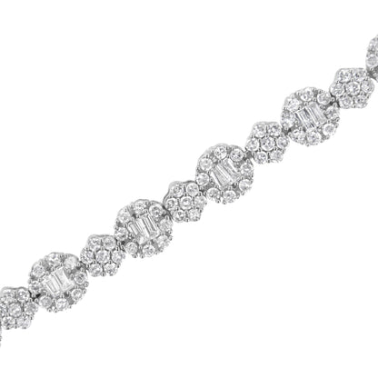 10K White Gold 4.0 cttw Brilliant Round-cut and Baguette Diamond Floral Cluster Link Bracelet (I-J Clarity, I1-I2 Color) - Size 7" - Bijoux-NYC Direct