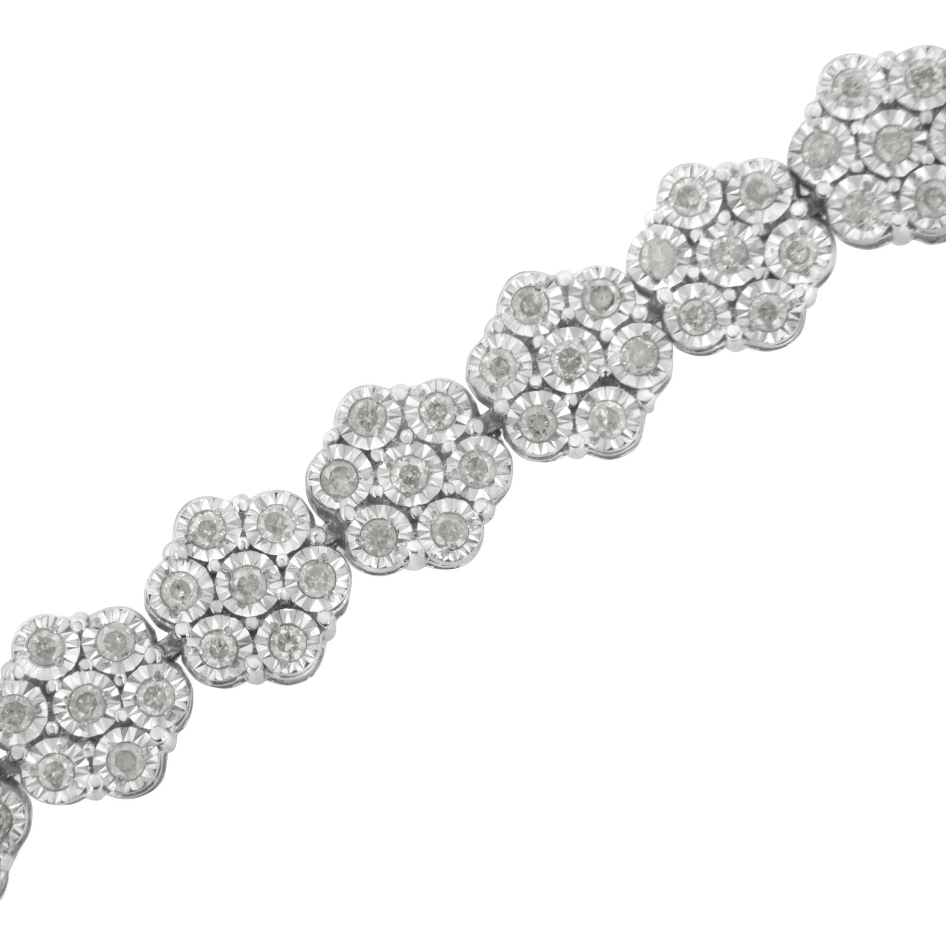 .925 Sterling Silver 2.0 cttw Diamond 7 Stone Floral Cluster Link Bracelet (I-J Color, I3 Clarity) -7.25" - Bijoux-NYC Direct
