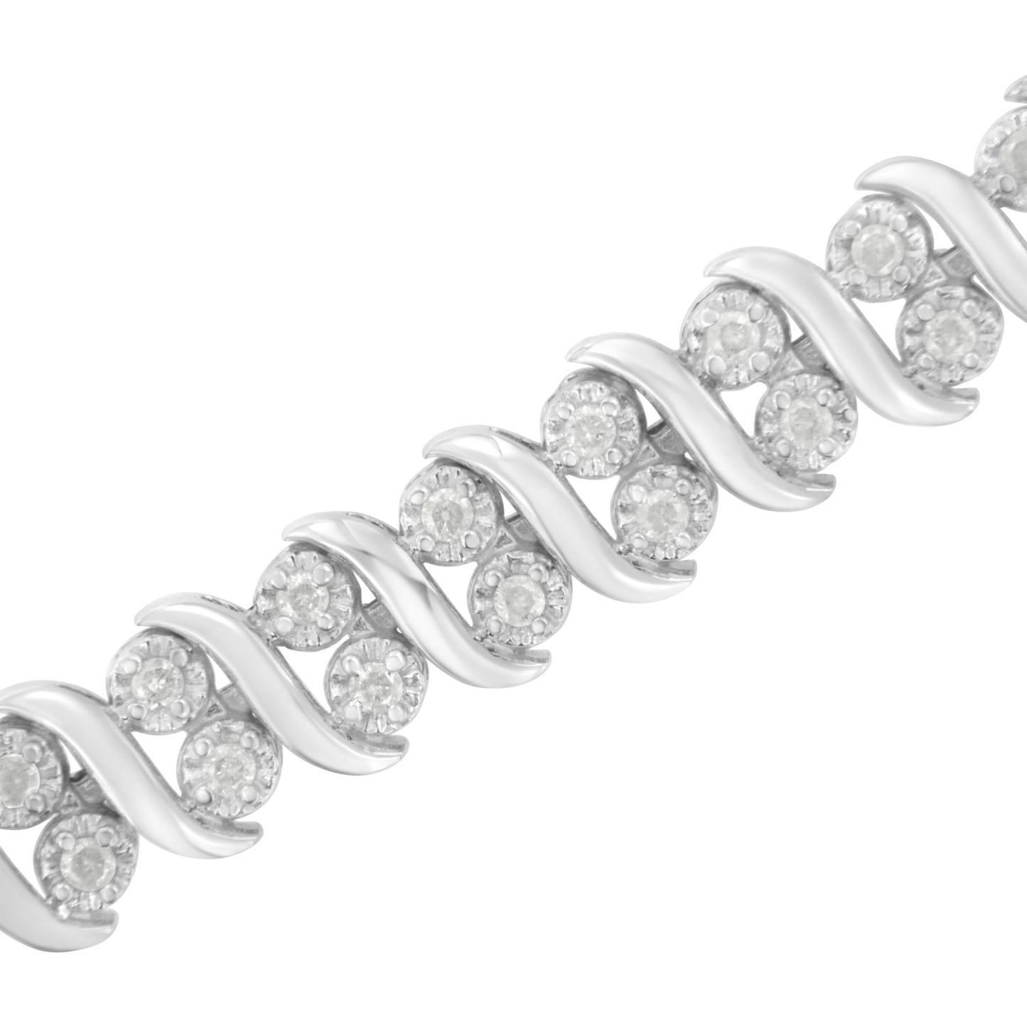 .925 Sterling Silver 1 cttw Double Row Miracle-Set Diamond Tennis Bracelet (I-J Clarity, I3 Color) - Size 7.25" - Bijoux-NYC Direct