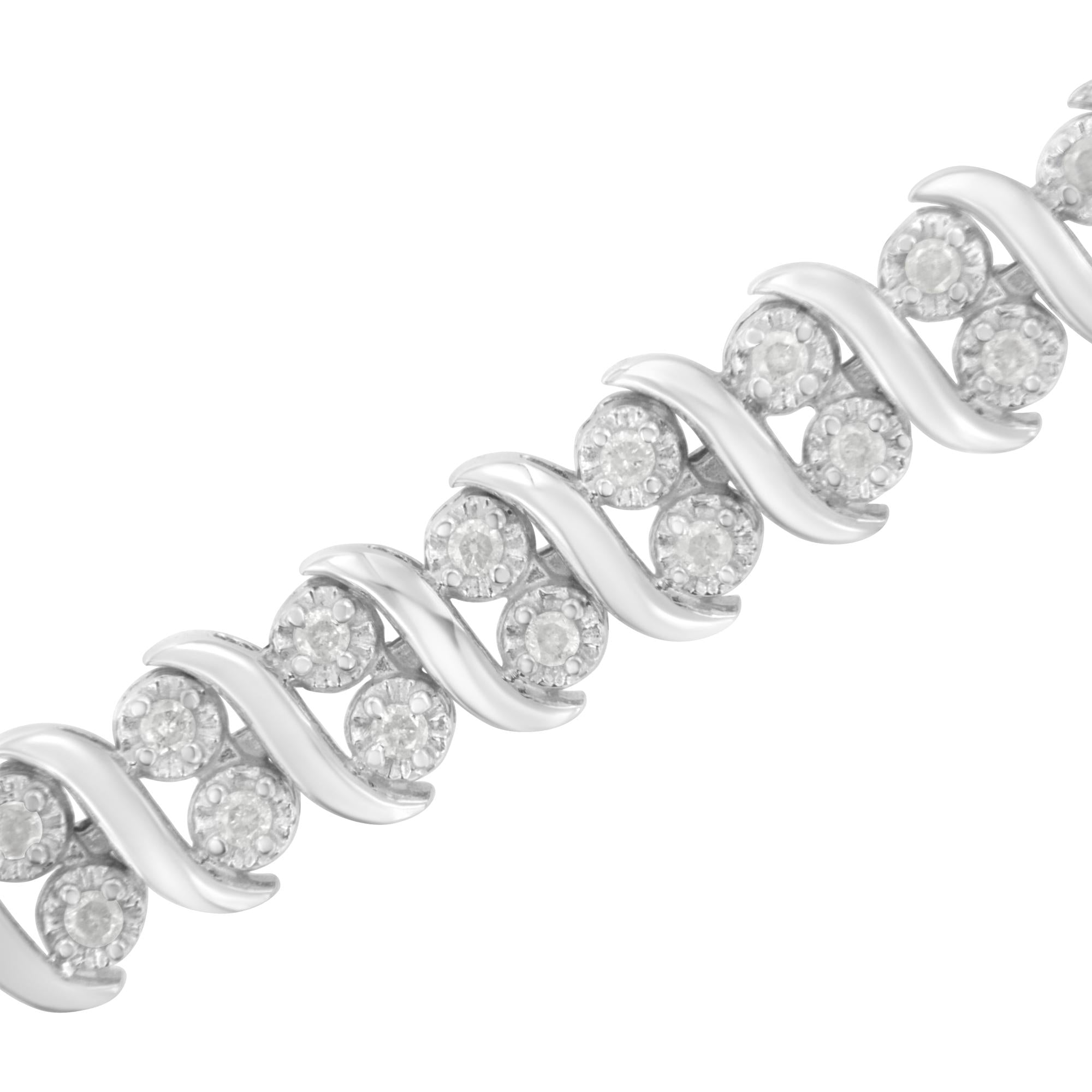 .925 Sterling Silver 1 cttw Double Row Miracle-Set Diamond Tennis Bracelet (I-J Clarity, I3 Color) - Size 7.25" - Bijoux-NYC Direct