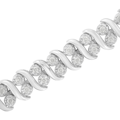 .925 Sterling Silver 1 cttw Double Row Miracle-Set Diamond Tennis Bracelet (I-J Clarity, I3 Color) - Size 7.25" - Bijoux-NYC Direct