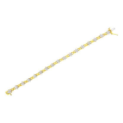 10K Yellow Gold Plated Sterling Silver 1/4 cttw Diamond 4 Leaf Clover Link Tennis Bracelet (I-J Color, I2-I3 Clarity) - Size 7.25" - Bijoux-NYC Direct