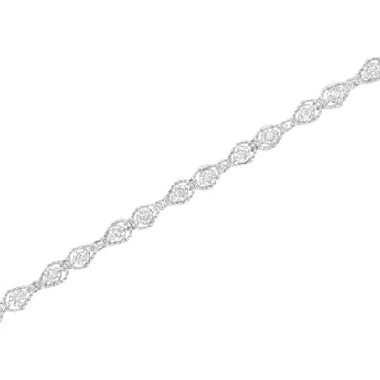 .925 Sterling Silver 1/2 cttw Miracle-Set Diamond Pear Shaped Link Bracelet (I-J Color, I3 Clarity) - Size 7.25" - Bijoux-NYC Direct