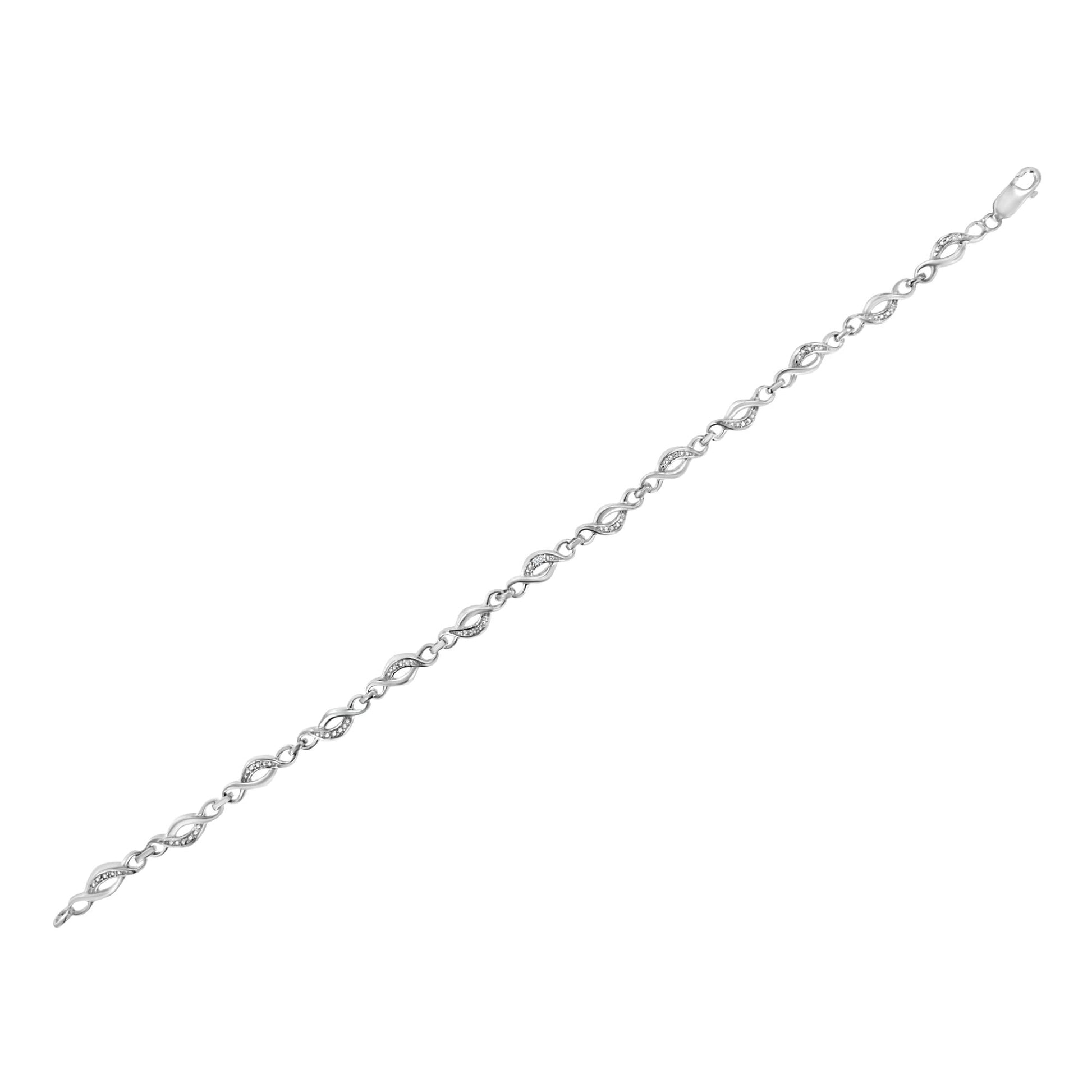 .925 Sterling Silver Prong Set Diamond Accent Curved Spiral Link Bracelet (I-J Color, I3 Clarity) - 7.25" - Bijoux-NYC Direct