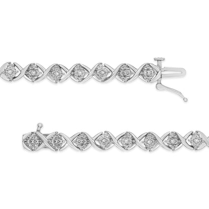 .925 Sterling Silver 1/4 Cttw Round-Cut Diamond "X" Link Bracelet (I-J Color, I3 Clarity) - Size 7.25 " - Bijoux-NYC Direct