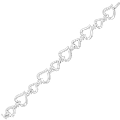 .925 Sterling Silver Prong Set Diamond Accent Alternating Heart Link Bracelet (I-J Color, I3 Clarity) - 7.25" Inches - Bijoux-NYC Direct