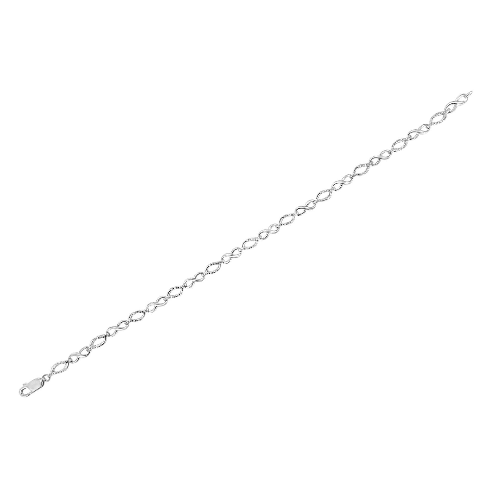 .925 Sterling Silver Diamond Accent Alternating Infinity Shape and Pear Shape Link Bracelet (I-J Color, I3 Clarity) - 7.25" Inches - Bijoux-NYC Direct
