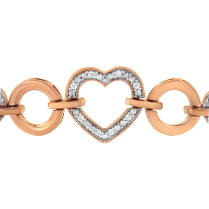 14K Rose Gold Plated .925 Sterling Silver Diamond Accent Circle and Heart Link Adjustable 6”-10” Bolo Bracelet (I-J Color, I3 Clarity) - Bijoux-NYC Direct