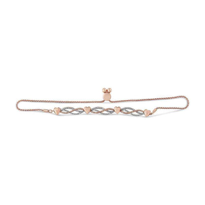 14K Rose Gold Plated .925 Sterling Silver Cttw Diamond Accent Layered Infinity Link and Heart Adjustable Bolo Bracelet (I-J Color, I3 Clarity) - Bijoux-NYC Direct