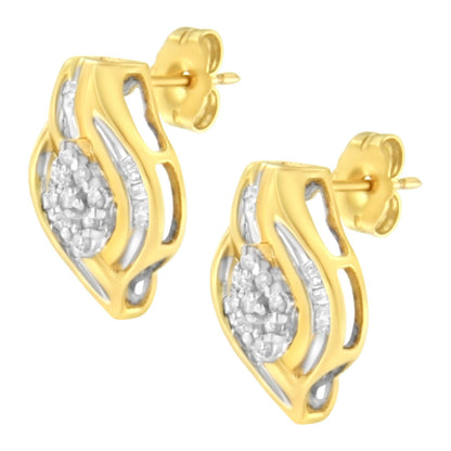 10K Yellow Gold 1/3 cttw Round-Cut Diamond Cluster and Swirl Stud Earrings (J-K Clarity, I2-I3 Color) - Bijoux-NYC Direct