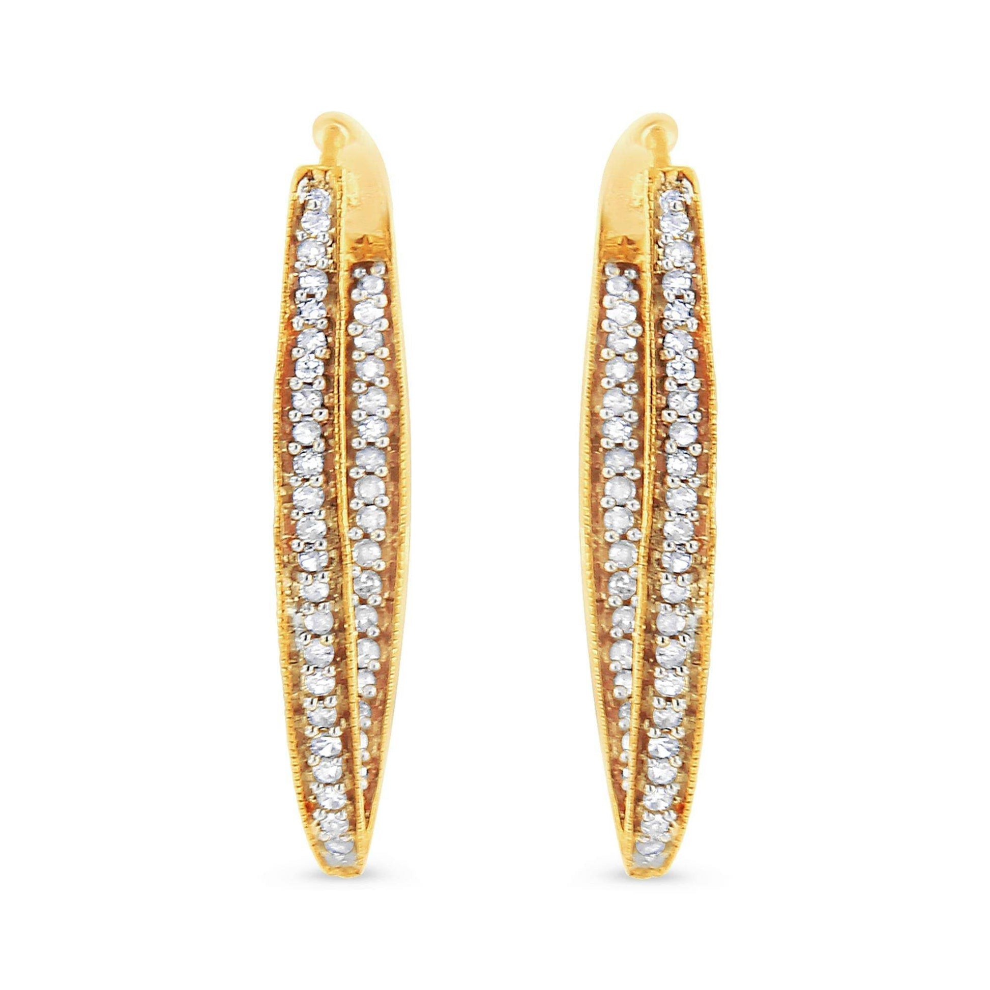10K Yellow Gold 1/2 Cttw Round-Cut Diamond Modern Hoop Earrings (I-J Color, I2-I3 Clarity) - Bijoux-NYC Direct